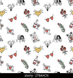 Vector illustration. Romantic doodle pattern for Valentines Day. Stock Vector