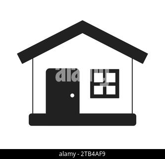 One storey house black and white 2D cartoon object Stock Vector