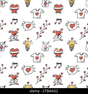 Vector illustration. Romantic doodle pattern for Valentines Day. Stock Vector