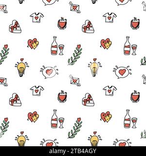 Vector illustration. Romantic doodle pattern for Valentines Day. Stock Vector