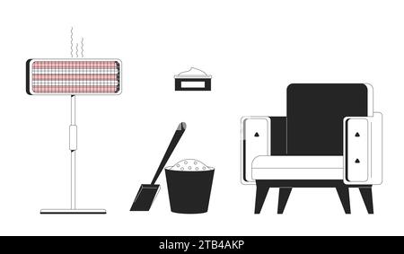 Being cozy in winter black and white 2D line cartoon objects set Stock Vector