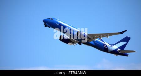 A commercial jet during takeoff Stock Photo