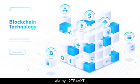 Blockchain technology white poster vector Stock Vector
