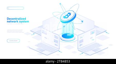 Decentralized network white poster vector Stock Vector