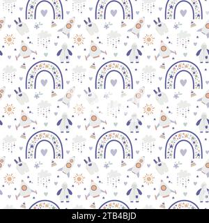 Boho baby rainbow seamless pattern. Boho color rainbow background for your project Stock Vector