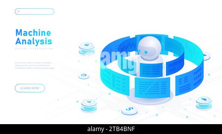 Machine analysis white poster vector Stock Vector