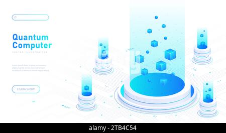 Quantum computer white poster vector Stock Vector
