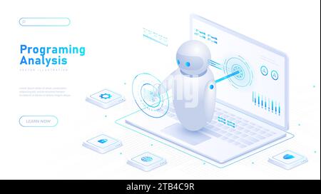 Programing analysis white poster vector Stock Vector