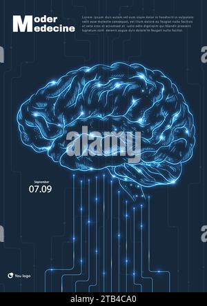 Technology medical banner with brains vector Stock Vector