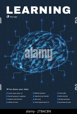 Technology medical banner with brains vector Stock Vector