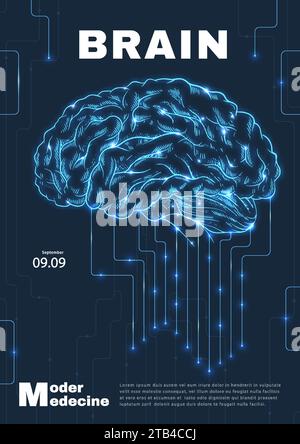 Technology medical banner with brains vector Stock Vector