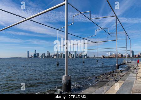 New York City, NY, USA-October 17, 2023; Art installation Day’s End by David Hammons on Gansevoort Beach in Hudson River Park on Gansevoort Peninsula Stock Photo