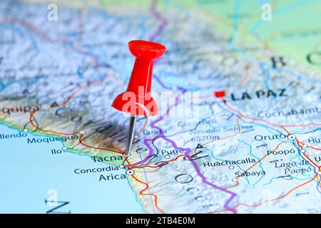 Tacna, Peru pin on map Stock Photo