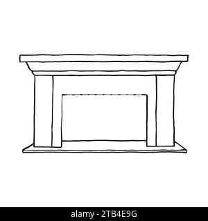 Fireplace icon graphic. A simple line drawing of a home fireplace for space heating. Black contour linear silhouette. Vector graphics outline Stock Vector