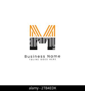 M Letter Stock Illustration with Geometric Lines Vector Logo. Alphabet M in Half Solid Half Lines Style Stock Vector