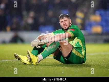 Ramsgate's Tom Hadler looks dejected after conceding thier 5th goal during the Emirates FA Cup, second round match at Cherry Red Records Stadium, London. Picture date: Monday December 4, 2023. Stock Photo