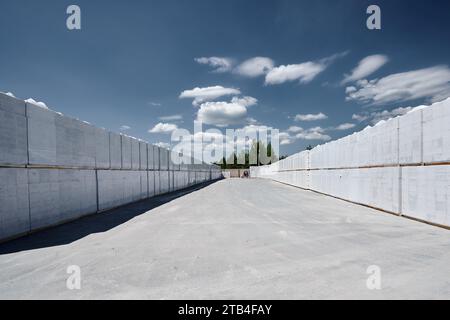 Large warehouse of gas silica foam blocks ready for shipping Stock Photo