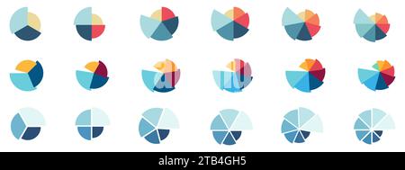 Circle divided into three to eight  parts, each slice larger than previous, simple pie chart infographics element Stock Vector