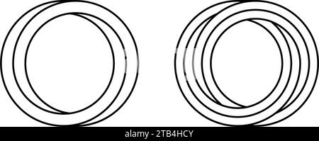 Impossible circle shapes set. Line optical symbols. Outline mobius strips. Infinite loop objects. Abstract unreal geometric forms. Linear puzzle design elements for logo, icon, label, tag. Vector sign Stock Vector