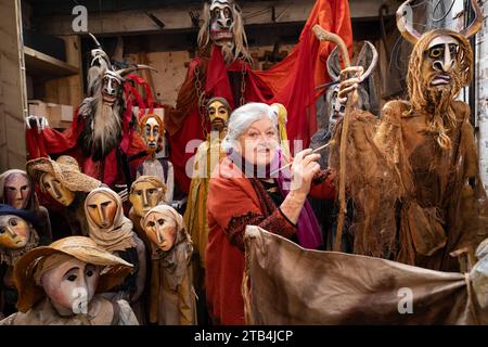 Renowned puppetry artist Lyndie Wright opens her workshop showcasing over 150 original creations that encapsulate a lifetime dedicated to puppetry. Stock Photo