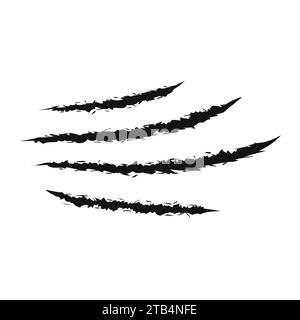 Animal claw scratches and marks. Icon, flat style, black silhouette. Vector isolated on white background. Scratches from a cat, tiger, lion, dog, jaguar, bear, puma leopard Stock Vector