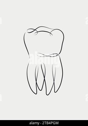 Chewing tooth in linear style drawing on white background Stock Vector