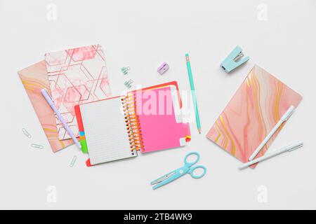 Composition with different school supplies on light background Stock Photo