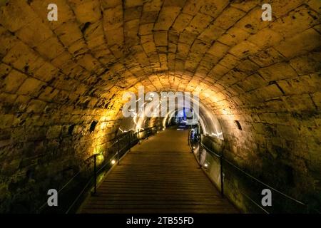 The Templar Tunnel in the Old City of Acre, Israel. Stock Photo