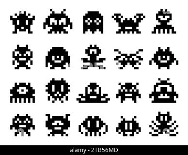 Retro videogame arcade characters collection background Stock Vector ...