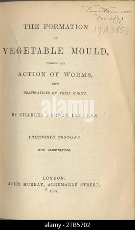 Voorblad van het boek 'the formation of vegetable mould, through the action of worms'. Stock Photo