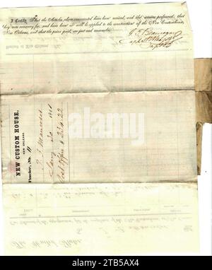 Voucher for Fireproof Roofing on Post Office in the New Orleans Custom House, 121860 (Reverse). Stock Photo