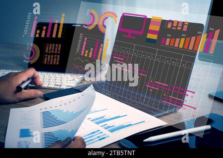 work hard Data Analytics Statistics Information Business Technology. Stock Photo