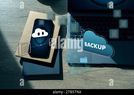 files receiver and computer backup copy Data storage and backup on cloud Networking storage and internet service technology concept. business digital Stock Photo