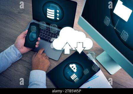 cloud computing business network server storage technology concept laptop computer with cloud network Computer connects Stock Photo