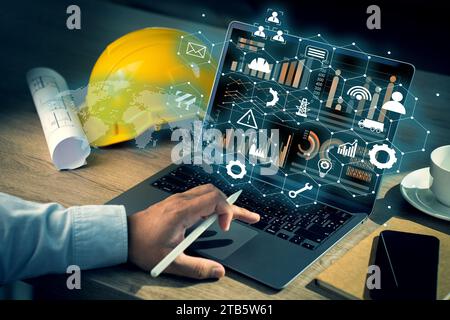 digital internet network iot Smart logistics Warehouse management innovative software in computer supply chain distribution export order package shipm Stock Photo