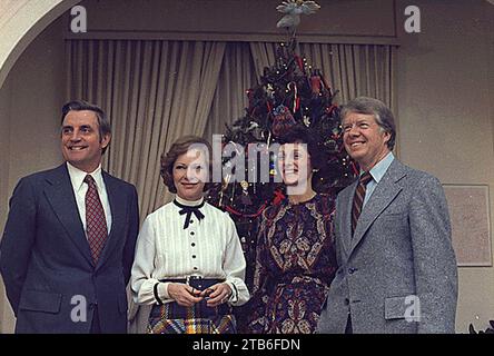 Walter Mondale, Rosalynn Carter, Joan Mondale and Jimmy Carter. Stock Photo