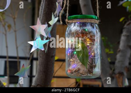 Light in the jar for decorations Stock Photo