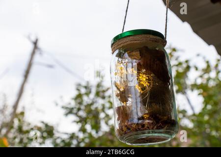 Light in the jar for decorations Stock Photo