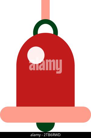 Red Green Pop Art toy bell with hanging loop. Flat toy bell holiday icon. Christmas event element. Simple flat vector icon isolated on white backgroun Stock Vector