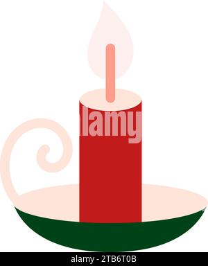 Red Green Pop Art Burning candle on candlestick with handle. Flat burning candle holiday icon. Christmas event element. Simple flat vector icon isolat Stock Vector