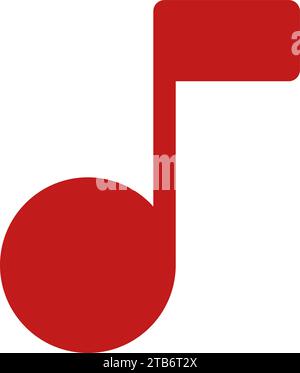 Single musical key. Red flat design element. Pop art musical note holiday icon. Christmas event element. Simple flat vector icon isolated on white bac Stock Vector