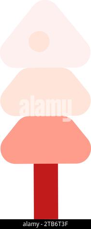 Fluffy Christmas tree. Red pink flat design element. Pop art Christmas tree holiday icon. Christmas event element. Simple flat vector icon isolated on Stock Vector