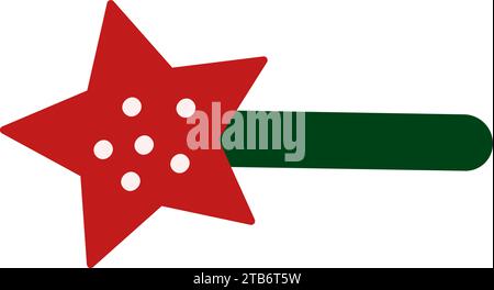 Toy fairy magic wand. Red Green flat design element. Pop art magic wand holiday icon. Christmas event element. Simple flat vector icon isolated on whi Stock Vector