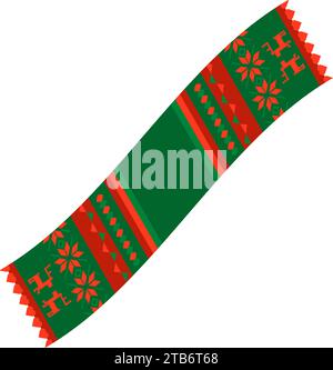Warm knitted wool scarf with Norwegian national holiday pattern in red and green colors. Wool scarf in handmade knitted ornate style. Simple flat vect Stock Vector