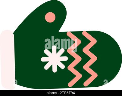 Children green knitted wool mitten. Red Green flat design element. Pop art wool mitten holiday icon. Christmas event element. Simple flat vector icon Stock Vector