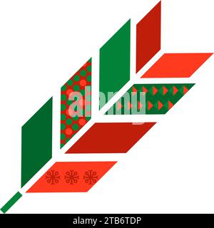 Origami paper feather with Norwegian national holiday pattern in red and green colors. Paper feather in handmade knitted ornate style. Simple flat vec Stock Vector