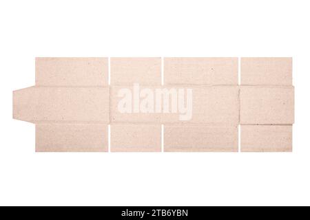 Template of cardboard box mockup with die-cut pattern isolated over white background. Length 10cm x Width 7cm x Height 5cm Stock Photo