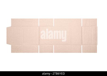 Template of cardboard box mockup with die-cut pattern isolated over white background. Length 15cm x Width 8cm x Height 10cm Stock Photo