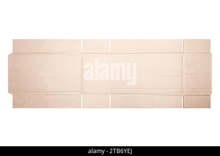 Template of cardboard box mockup with die-cut pattern isolated over white background. Length 25cm x Width 10cm x Height 15cm Stock Photo