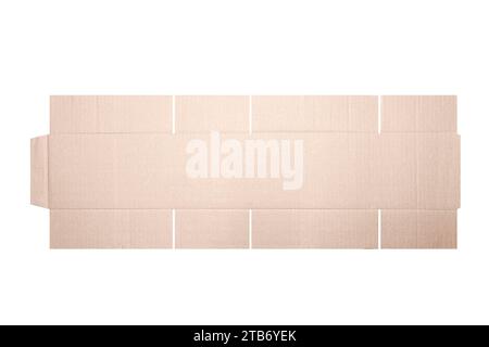 Template of cardboard box mockup with die-cut pattern isolated over white background. Length 20cm x Width 12cm x Height 12cm Stock Photo